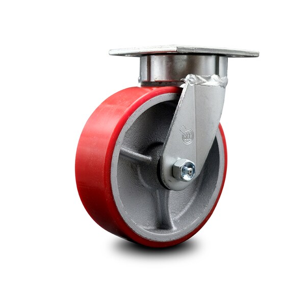 6 Inch Kingpinless Red Poly on Steel Wheel Swivel Top Plate Caster SCC